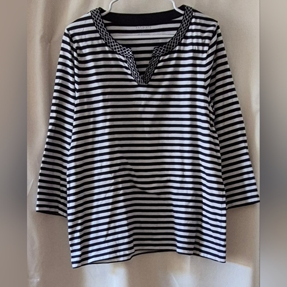 Talbots Black and White Striped Long Sleeve Tee